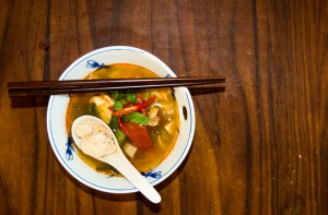 TOM YAM GAI – Thai hot and spicy soup with chicken. Sometimes, I like to add seafood such as prawns or fish but you can really add any meat you like, even leave it as it is for vegetarians. It’s perfect to cook for big groups
